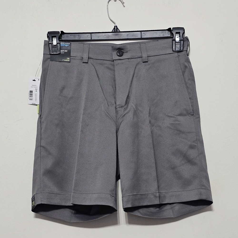 Mens Shorts 28X7 Gray Straight Fit Flat Front Elastic Waistband Performance 1001